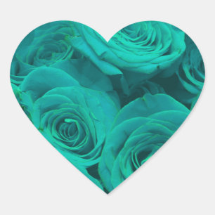 Beautiful teal green roses teal flowers heart sticker