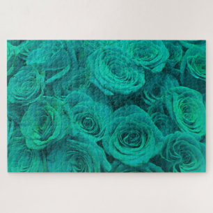 Beautiful teal green roses teal flowers  jigsaw puzzle