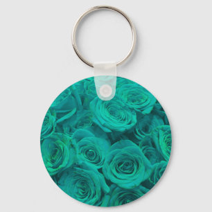 Beautiful teal green roses teal flowers keychain