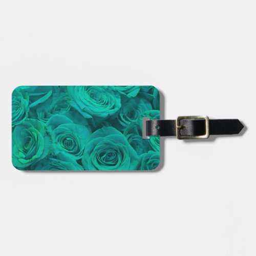 Beautiful teal green roses teal flowers  luggage tag