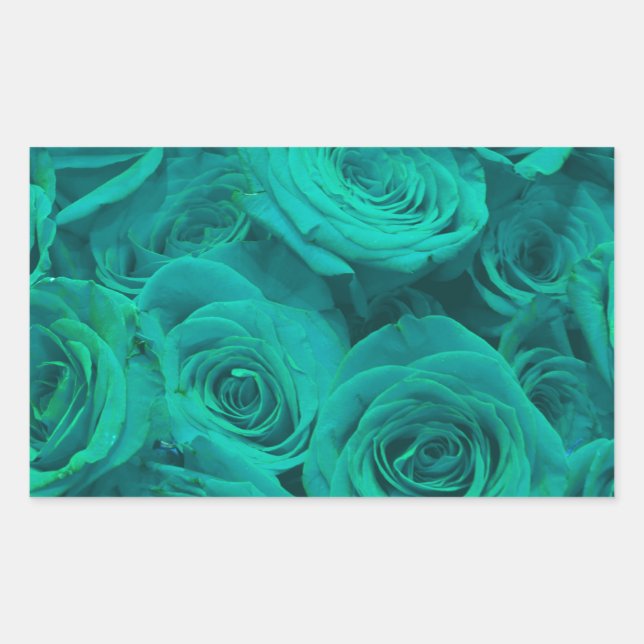 Beautiful teal green roses teal flowers  rectangular sticker (Front)
