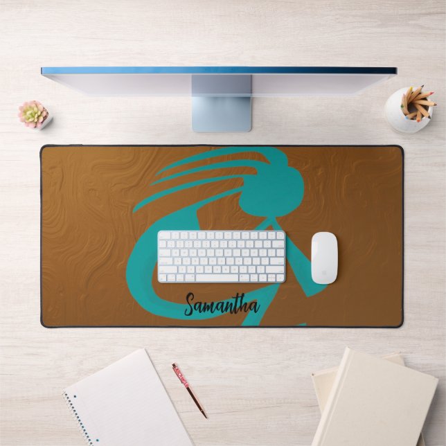 Beautiful Teal Kokopelli Desk Mat (Office 1)