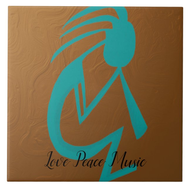 Beautiful Teal Kokopelli Painting Ceramic Tile (Front)