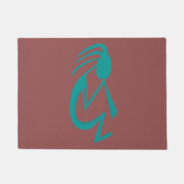 Beautiful Teal Kokopelli Painting Doormat (Front)