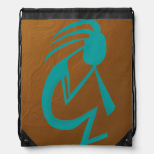 Beautiful Teal Kokopelli Painting Drawstring Bag