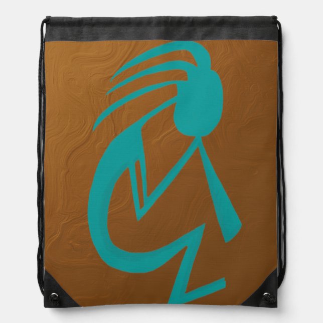 Beautiful Teal Kokopelli Painting Drawstring Bag (Front)