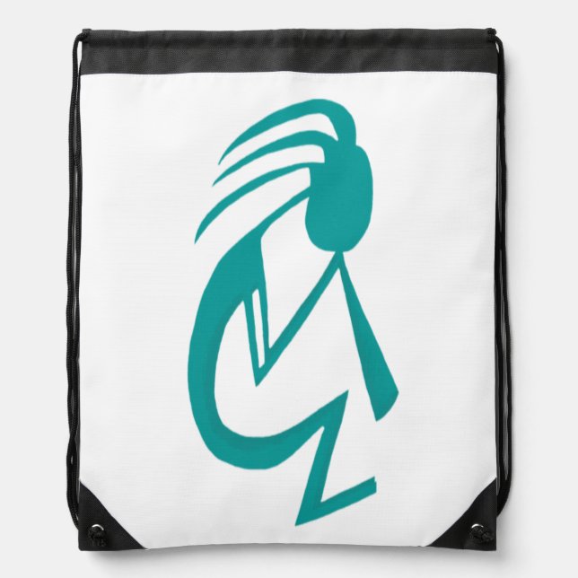 Beautiful Teal Kokopelli Painting Drawstring Bag (Front)