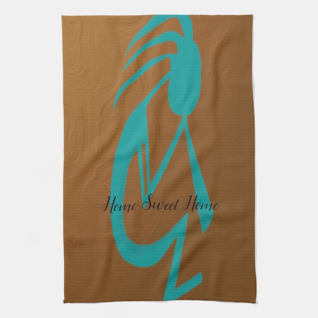 Beautiful Teal Kokopelli Painting Kitchen Towel (Vertical)