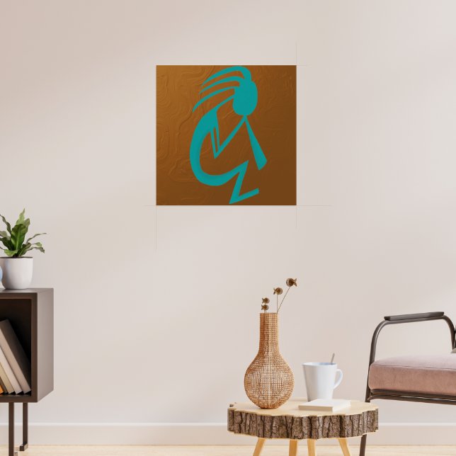 Beautiful Teal Kokopelli Painting Poster (Living Room 3)