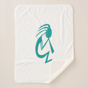 Beautiful Teal Kokopelli Painting Sherpa Blanket