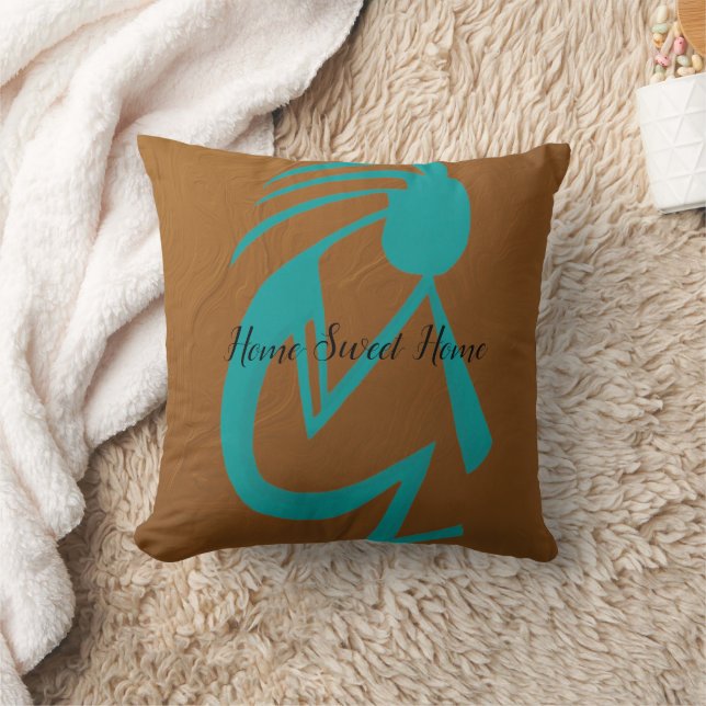 Beautiful Teal Kokopelli Painting Throw Pillow (Blanket)