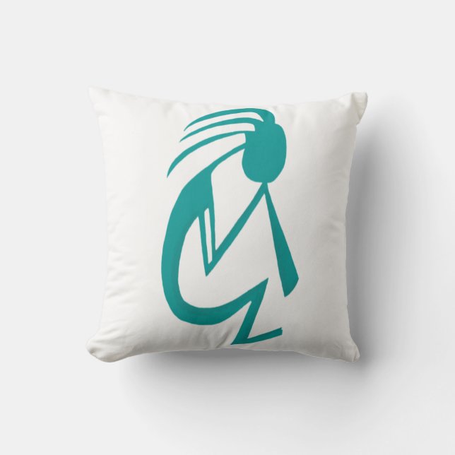 Beautiful Teal Kokopelli Painting Throw Pillow (Front)