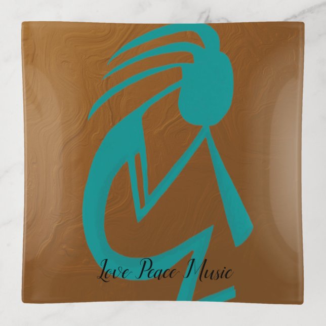 Beautiful Teal Kokopelli Painting Trinket Tray (Front)