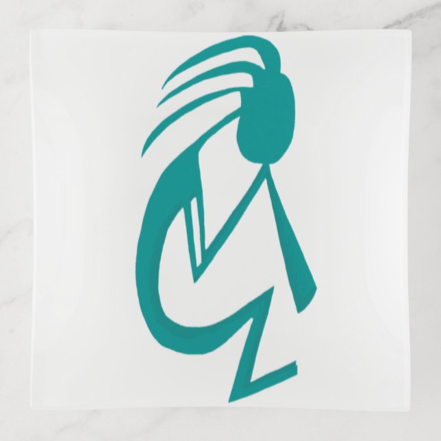 Beautiful Teal Kokopelli Painting Trinket Tray (Front)