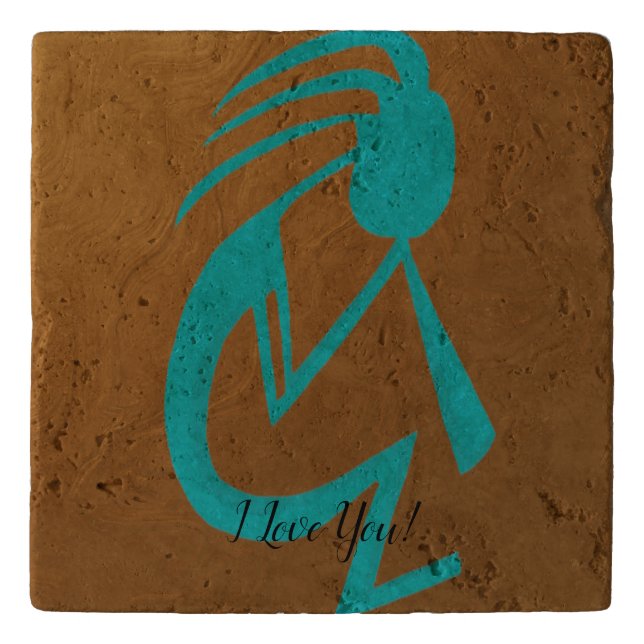 Beautiful Teal Kokopelli Painting Trivet (Front)