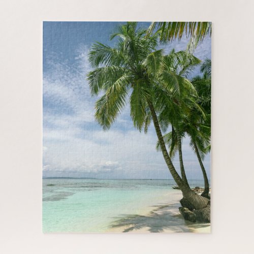 Beautiful Teal Ocean Sandy Beach Palm Trees Jigsaw Puzzle