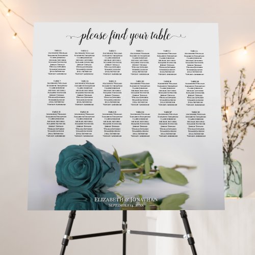 Beautiful Teal Rose 18 Table Wedding Seating Chart Foam Board