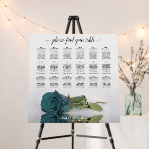Beautiful Teal Rose 18 Table Wedding Seating Chart Foam Board