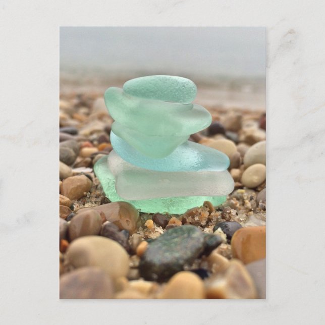Beautiful Teal Seaglass Beach Thinking of You Card (Front)
