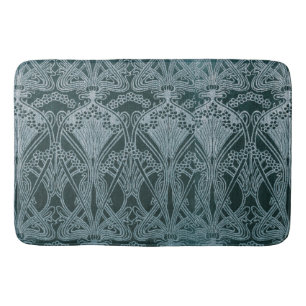 Beautiful,teal silver,art nouveau pattern,floral,m bath mat