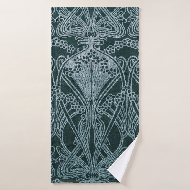 Beautiful,teal silver,art nouveau pattern,floral,m bath towel (Bath Towel)