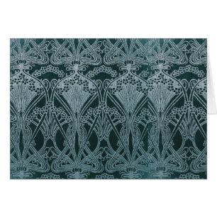 Beautiful,teal silver,art nouveau pattern,floral,m cards