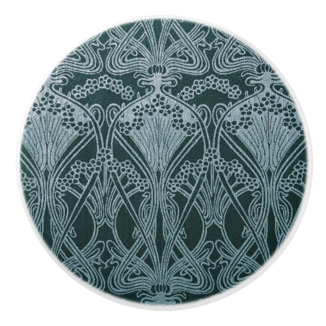 Beautiful,teal silver,art nouveau pattern,floral,m ceramic knob (Front)