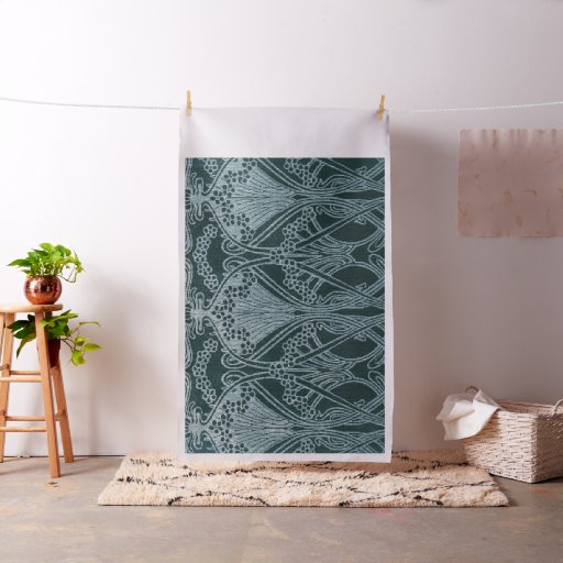 Beautiful,teal silver,art nouveau pattern,floral,m fabric
