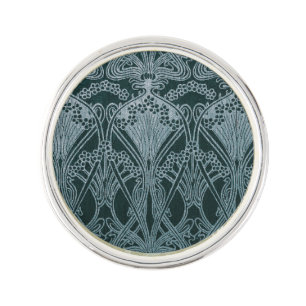 Beautiful,teal silver,art nouveau pattern,floral,m lapel pin