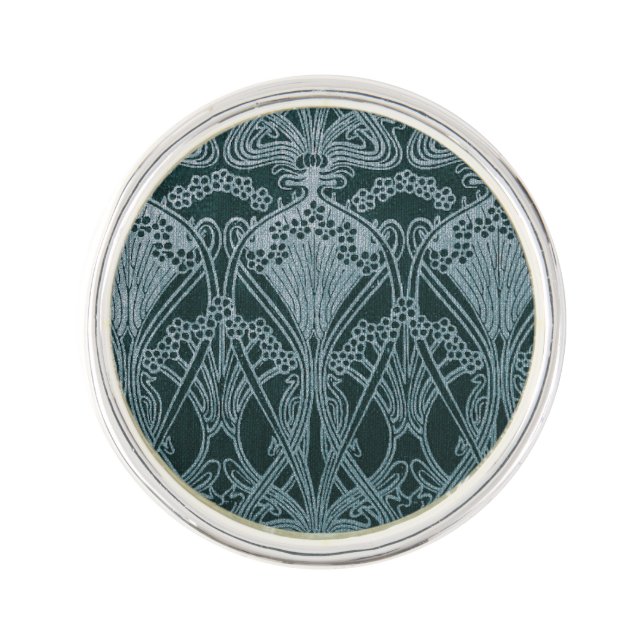 Beautiful,teal silver,art nouveau pattern,floral,m lapel pin (Front)