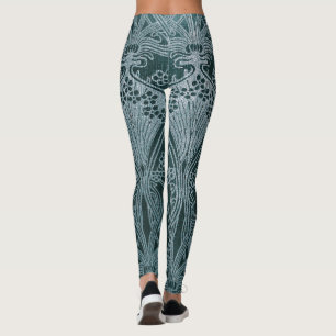 Beautiful,teal silver,art nouveau pattern,floral,m leggings