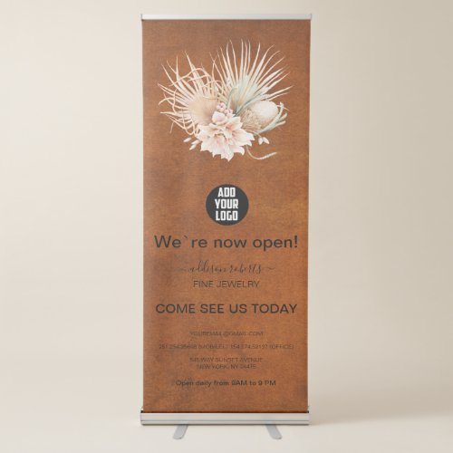Beautiful Terracotta Boho Floral Pampas Business Retractable Banner
