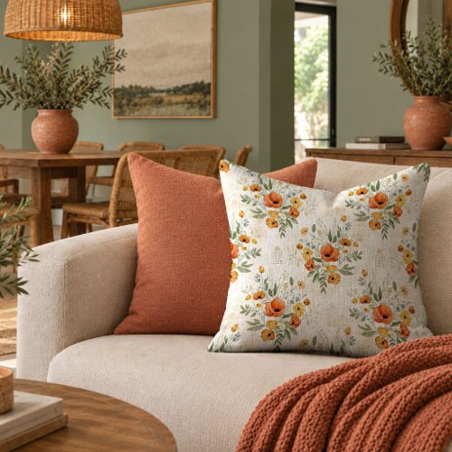 Beautiful Terracotta Sage Boho Floral Pillow Art