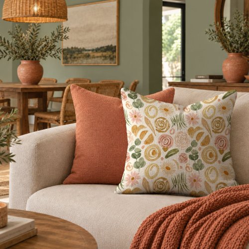 Beautiful Terracotta Sage Boho Floral Pillow Art