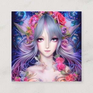 Beautiful Thanksgiving Anime Lady in 3D Square Business Card