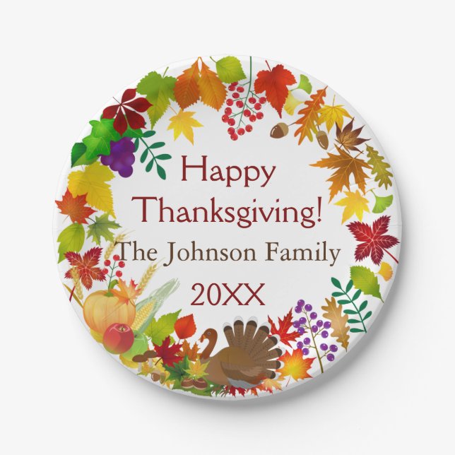 Beautiful Thanksgiving Harvest Paper Plates (Front)
