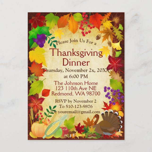 Beautiful Thanksgiving Harvest Postcard (Front)