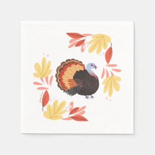 Beautiful Thanksgiving Turkey and Yellow Leaves Napkins