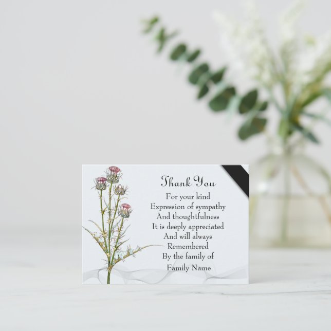 Beautiful Thistle Flower Thank You Note Card (Standing Front)