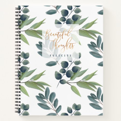 Beautiful Thoughts  Sage Green Foliage Monogram Notebook