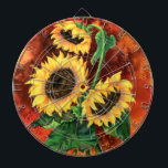 Beautiful Three Sunflowers Dart Board - Painting<br><div class="desc">Beautiful Three Sunflowers</div>