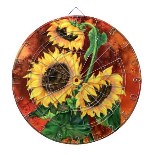 Beautiful Three Sunflowers Dart Board _ Painting