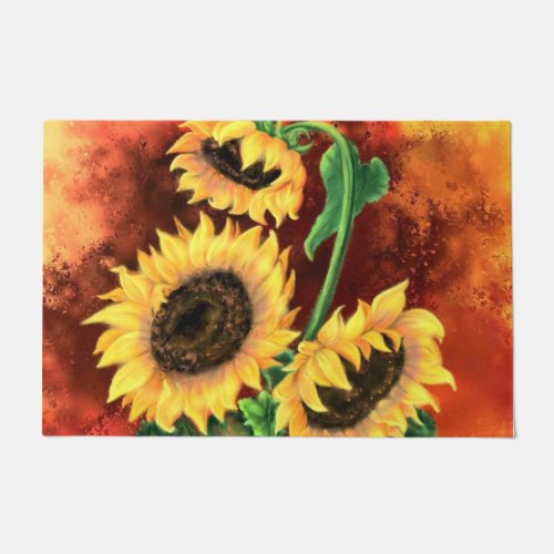 Beautiful Three Sunflowers Doormat _ Painting