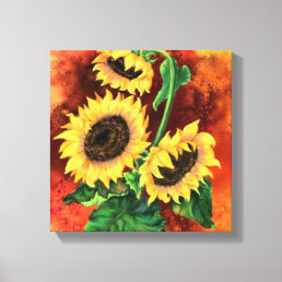 Beautiful Three Sunflowers - Migned Art Painting Canvas Print
