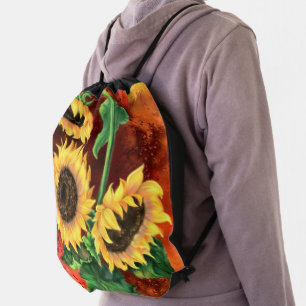 Beautiful Three Sunflowers - Migned Art Painting Drawstring Bag