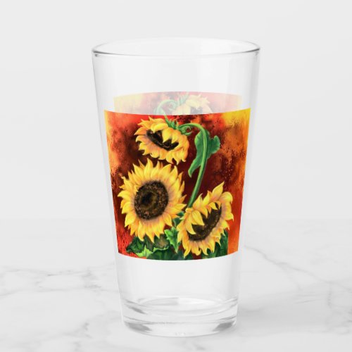 Beautiful Three Sunflowers _ Migned Art Painting Glass