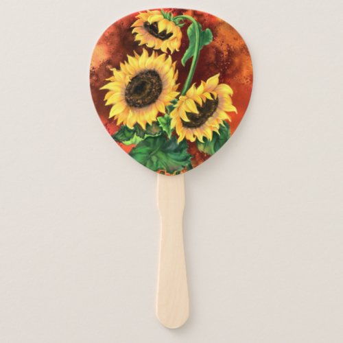 Beautiful Three Sunflowers _ Migned Art Painting Hand Fan