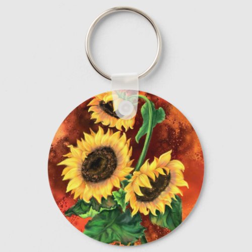 Beautiful Three Sunflowers _ Migned Art Painting Keychain