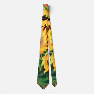 Beautiful Three Sunflowers - Migned Art Painting Neck Tie