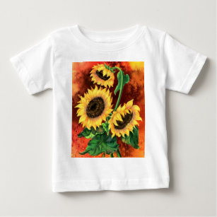 Beautiful Three Sunflowers - Migned Painting Art Baby T-Shirt
